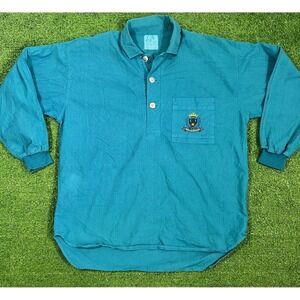 Vintage Henley Shirt Med. Runs Big (LG XL) Rugby Polo 80s Long Sleeve Code Bleu